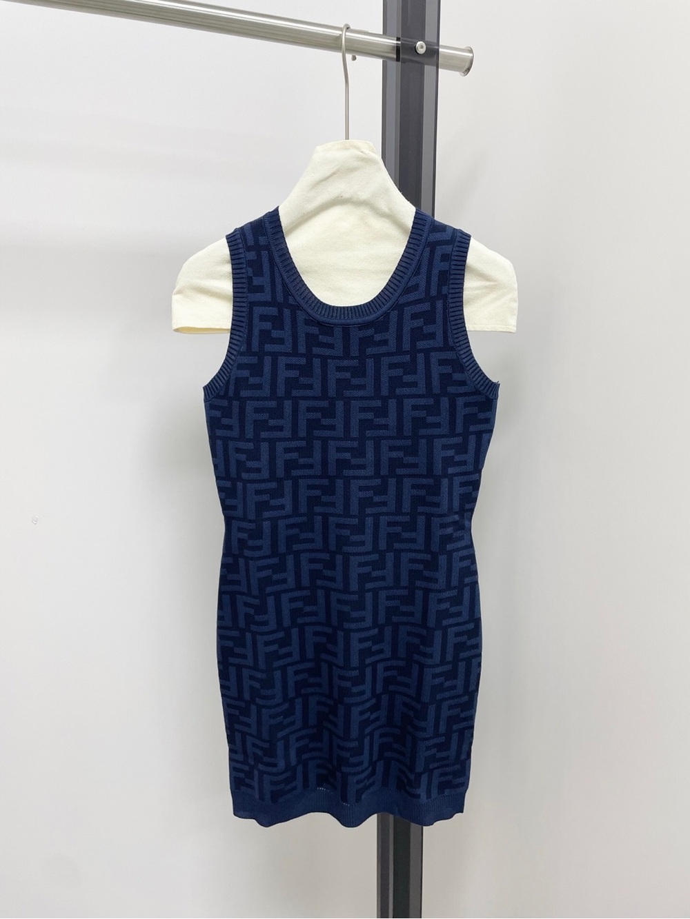 Fendi Navy Blue Monogram Knit Crewneck Tank